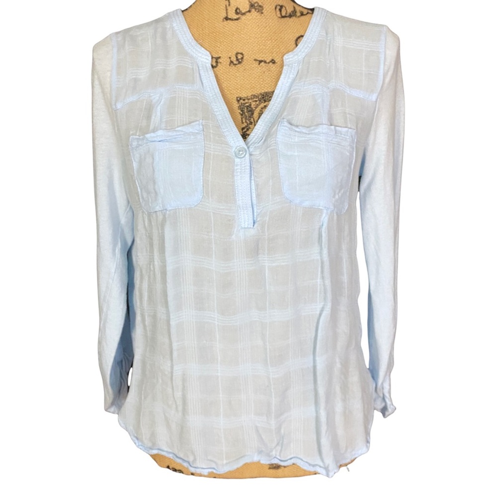 Merona sheer light blue long sleeve blouse SMALL
